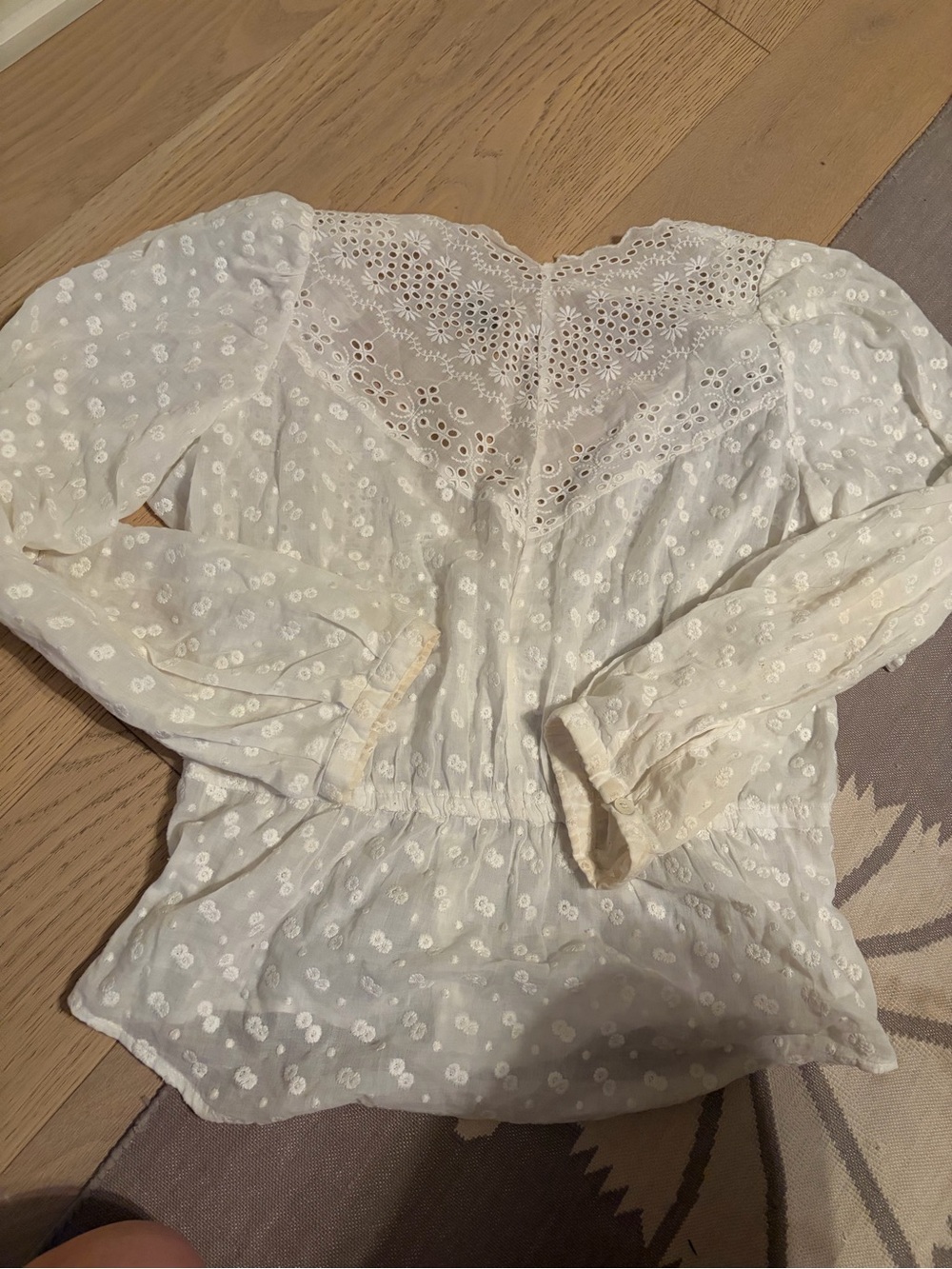 Isabel Marant Etoile White Eyelet Lace Long-Sleeve Peasant Top - Women's
